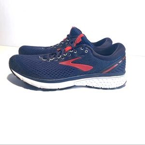 Brooks 12 Ghost 11 Blue and red athletic shoes